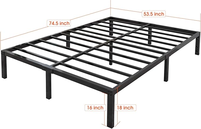18 Inch Tall 3500lbs Heavy Duty Bed Frame Metal Platform/Maximum Storage/Mattress Foundation/Steel Slats Support/Noise Free/Box Spring Replacement,Full