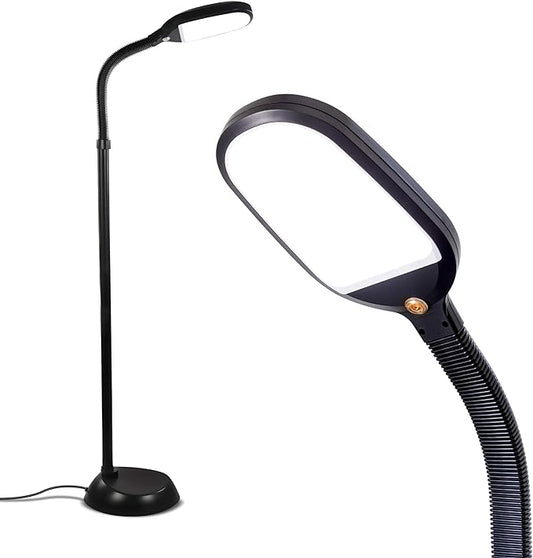Brightech Litespan - Bright LED Floor Reading Lamp for Over Chair Crafts and Reading, Estheticians' Light for Lash Extensions, Adjustable Standing Lamp for Living Room, Bedroom, Office - Jet Black
