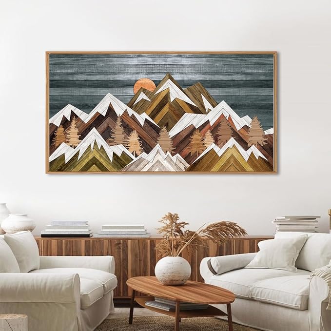 BINCUE Boho Mountain Wall Art Framed Mountain Landscape Canvas Artwork for Living Room Bedroom Bathroom Office 20x40 Inch