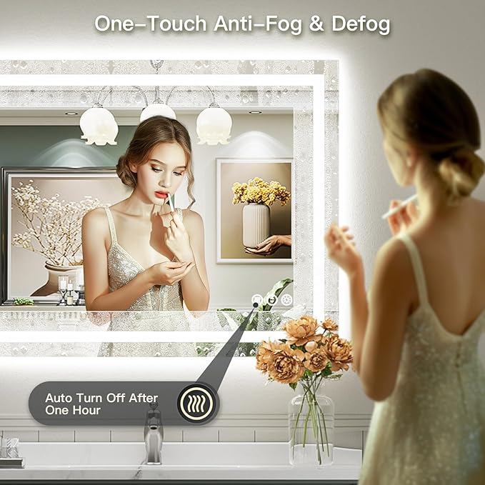 48"x40" LED Bathroom Mirror with Lights, Backlit & Front Lit, Anti-Fog Lighted Bathroom Vanity Mirror for Wall, Memory Function, Dimmable, HD Tempered Glass, Shatter-Proof