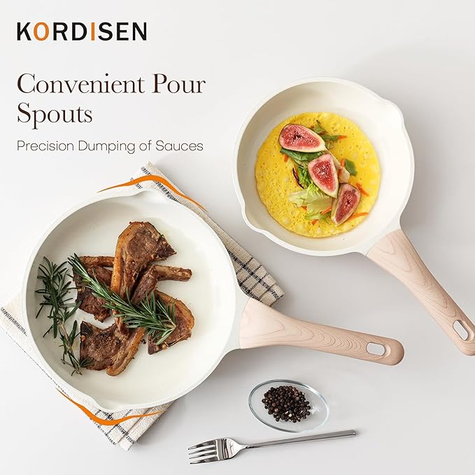 Nonstick Ceramic Frying Pan Set, 3 Piece Ceramic Skillet Set, Healthy Non Toxic Cooking Pan, Stay-Cool Handle, Induction Compatible, PFOA & PFAS Free, White