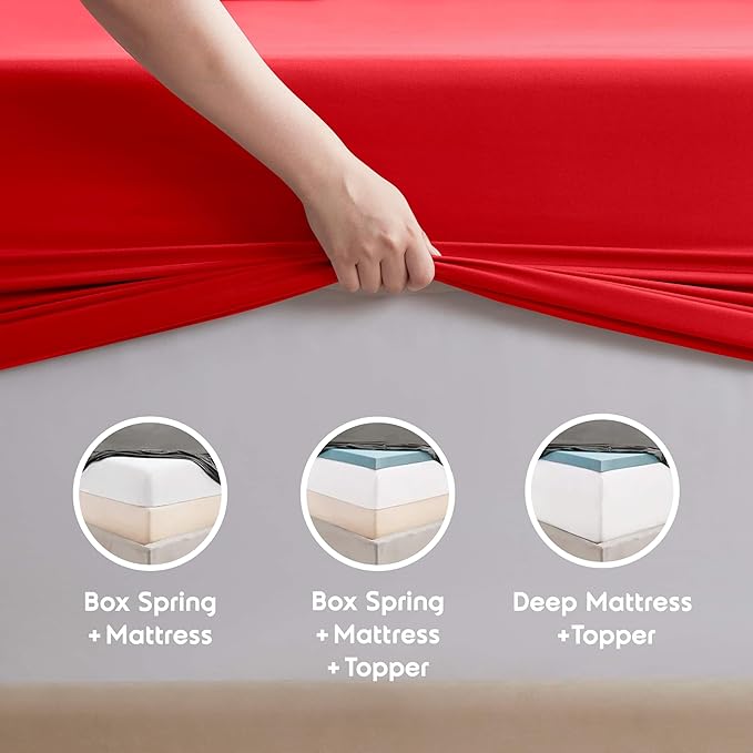 Nestl Full XL Sheet Set - Luxury 1800 Ultra-Soft Microfiber Full Extra Long Bed Sheets - Double Brushed - Deep Pockets - Easy Fit - 4 Piece Set - Bedding Sheets & Pillowcases (Full XL, Red)