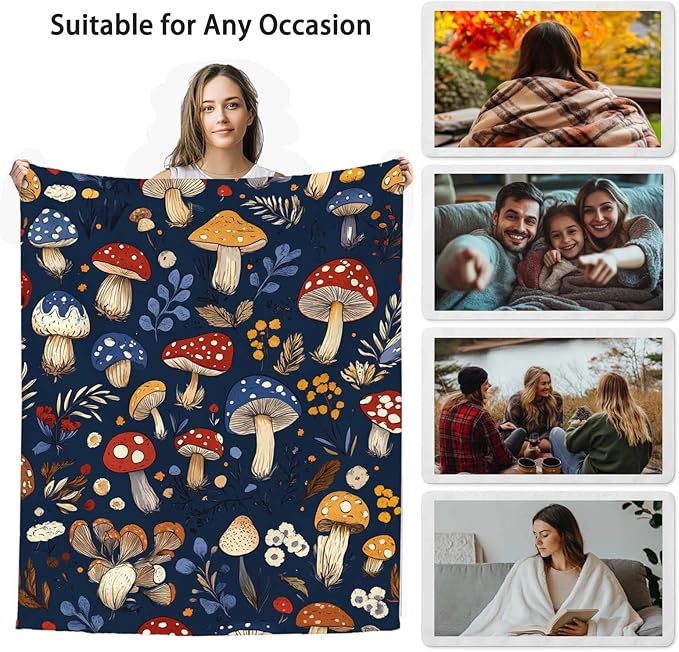 Mushroom Blanket Throw, Gifts for Women and Men, Lightweight Fleece for Decor, Hippie, 50x60 Inches