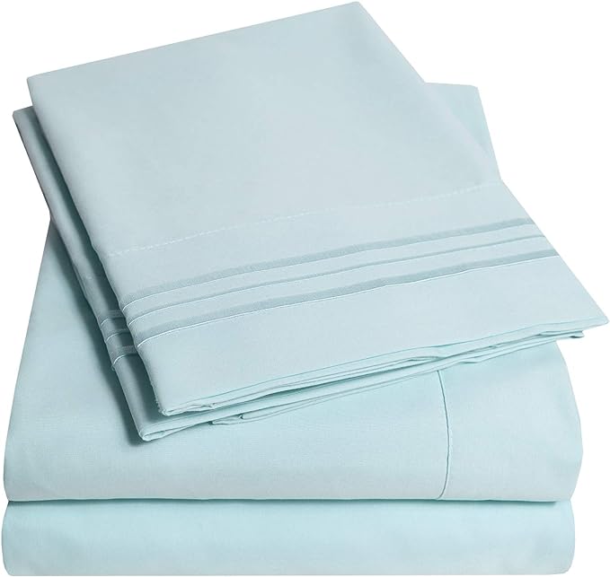 1500 Supreme Collection California King Sheet Sets Light Blue- Luxury Hotel Bed Sheets and Pillowcase Set for Cal King Mattress - Extra Soft, Elastic Corner Straps, Deep Pocket Sheets Light Blue