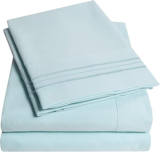 1500 Supreme Collection Bed Sheets - PREMIUM QUALITY BED SHEET SET & LOWEST PRICE, SINCE 2012 - Deep Pocket Wrinkle Free Hypoallergenic Bedding - Over 40+ Colors & Prints- 4 Piece, Full, Light Blue