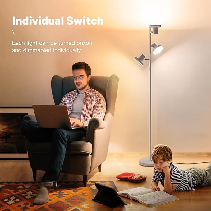 36W LED Tree Floor Lamp, Modern Dimmable Standing Lamp with Remote & Touch Control, 4 Color Temperatures, 3 Rotatable LED Light Floor Lamps for Living Room, Bedroom, Office