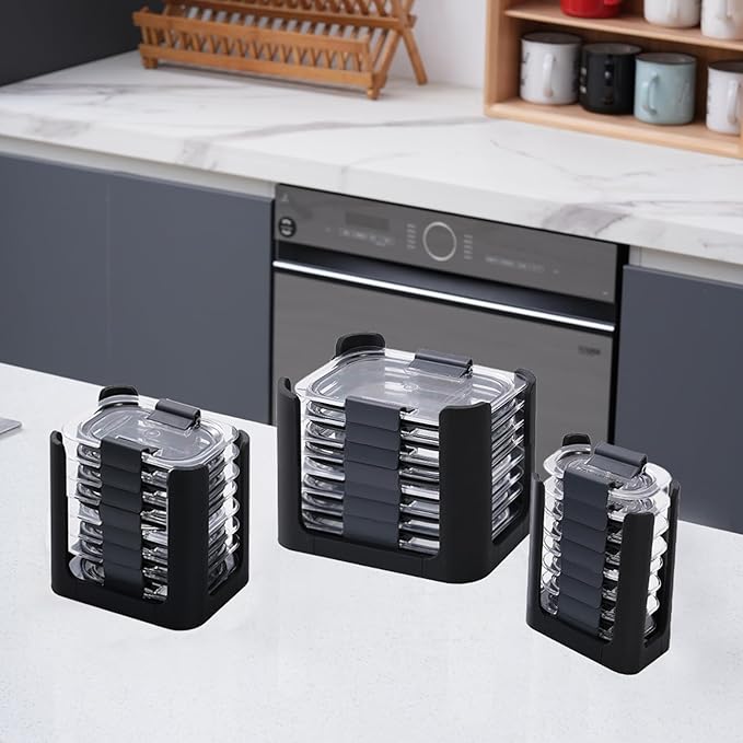 Food Container Lid Organizer for Rubbermaid Brilliances nap-on lids, Lid Organizer for Kitchen Cabinet Storage (3-Piece) - Holds 24 Lids for 4.7 Cup, 3.2 Cup, 1.3 Cup & 0.5 Cup Containers (Black)