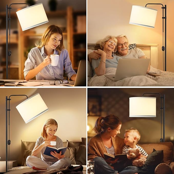 GyroVu Floor Lamp for Living Room, Adjustable Height Standing Lamps with 350° Rotate White Lampshade, 67.5-Inch Modern Tall Lamp Dimmable Floor Lamps for Corner Bedroom Home Office (Bulb Included)