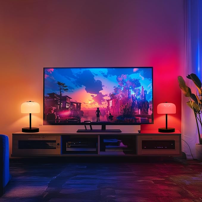 Oneach 9" Cordless Table Lamp, Portable Rechargeable Battery Powered Lamp, 3 Color Temperatures and 7 RGB Colors, Small Touch Mushroom Lamps for Bedroom Restaurant Cafe Bar Patio