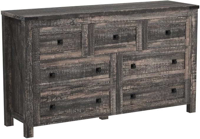 T4TREAM Farmhouse 7 Drawers Dresser for Bedroom, Wood Rustic Dresser Tv Stand, Storage Dressers Organizer for Bedroom, Living Room,Hallway, Dark Rustic Oak