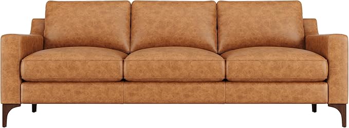 Valencia Hannah 86" Full Leather Sofa - Italian Nappa Premium Full-Aniline Leather Modern Cloud Couch for Living Room/Apartment Furniture, Saddle Tan