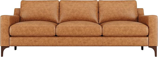 Valencia Hannah 86" Full Leather Sofa - Italian Nappa Premium Full-Aniline Leather Modern Cloud Couch for Living Room/Apartment Furniture, Saddle Tan
