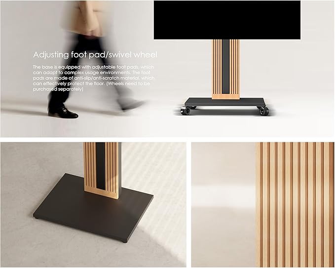 FITUEYES Design Wood TV Stand Swivel Mount with Hidden Back Storage for 32-65 inch TV Screens, Scandinavian Style Tall Floor TV Stand for Home Decor with Reinforced Base, Zen Series, Black