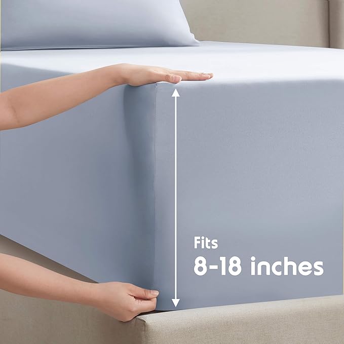 Nestl Full XL Sheet Set - Luxury 1800 Ultra-Soft Microfiber Full Extra Long Bed Sheets - Double Brushed - Deep Pockets - Easy Fit - 4 Piece Set - Bedding Sheets & Pillowcases (Full XL, Ice Blue)