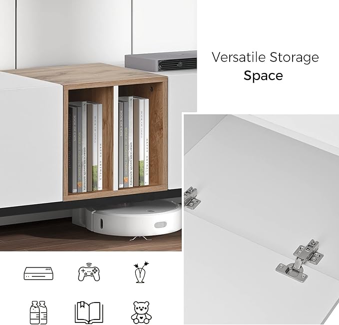 Merax Modern TV Entertainment Center with 3 Cabinets & Open Shelves, Wood TV Stand for TVs Up to 80” for Living Room Bedroom (White)