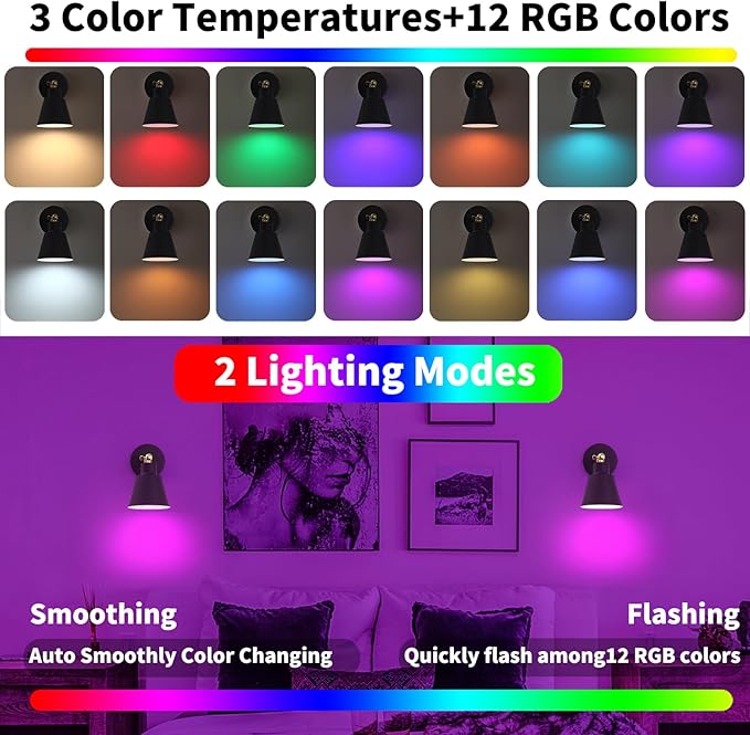 Battery Operated Wall Sconce Set of 2, Black USB Rechargeable Wall Lamp with 2500mAh Dimmable Detachable Bulb, Cordless Sconce Wall Lighting with Remote, 180° Rotate wall decor for Living Room Hallway