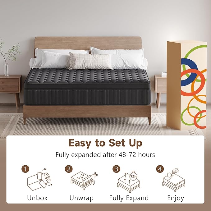 Full Mattress, 14 Inch Full Medium Firm Hybrid Mattress in a Box, Individual Pocket Spring for Pressure Relief & Motion Isolation, Reinforced Edge Support, CertiPUR-US Certified