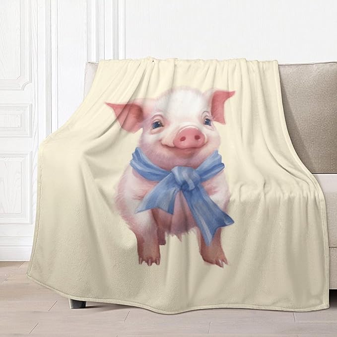 Pink Pig Yellow Fleece Throw Blankets Twin Size -Thick Fuzzy Warm Soft Twin Large Winter Blanket Throws for Bed 70x80 in