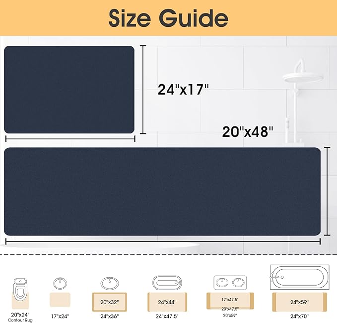 ACCUMTEK Ultra Thin Non-Slip Bath Mat Fit Under Door 2 Piece, Upgrade Backing Non Slip Bath Mat, Quick Dry Ultra Absorbent Bathroom Rugs, Machine Washable Bath Mats for Bathroom, Bathtub & Kitchen