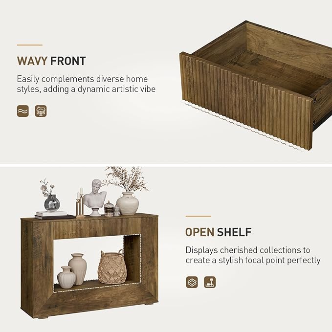 Farmhouse Console Table, 47 Inches Wooden Entryway Table with Storage, Fluted Sofa Table with 2 Handle-Less Drawers, for Entryway, Living Room, Foyer, Hallway, Dark Brown