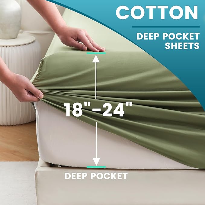 Bedlifes King Sheet Set, Extra Deep Pocket 18-24 Inches,1000Thread Count 100% Egyptian Cotton, Soft and Breathable Sateen 4-Piece,Olive Green