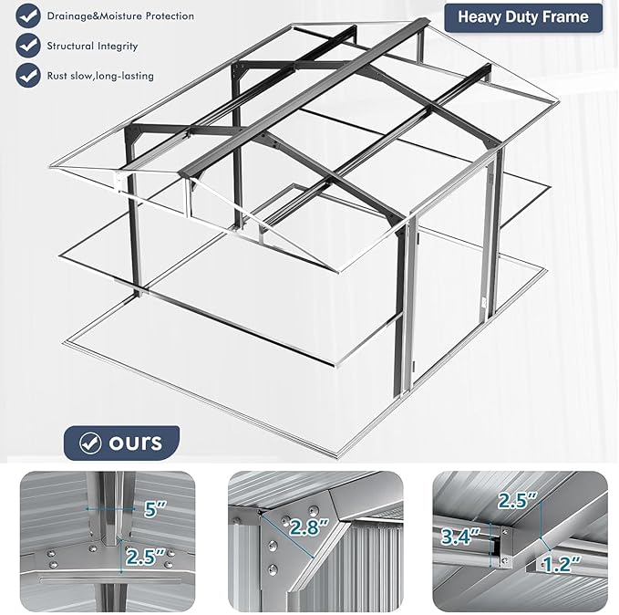 Restland 12x10 FT Outdoor Storage Shed Reinforced Frame Metal Shed with Clear Roof, Air Vent & Lockable Door Large Garden Tool Storage Sheds for Backyard, Garden, Lawn