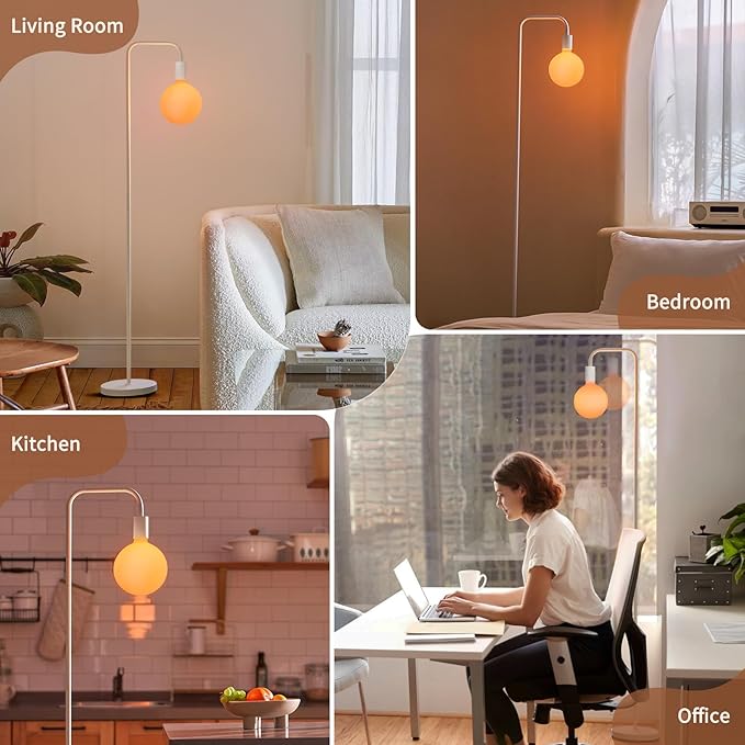 ONEWISH Floor Lamp for Living Room - Minimalist Standing Lamp with Modern LED Bulb, White Frosted Globe Glass 6", 1800K Warm Ambiant Lighting Decorative Tall Lamp for Bedroom Dorm