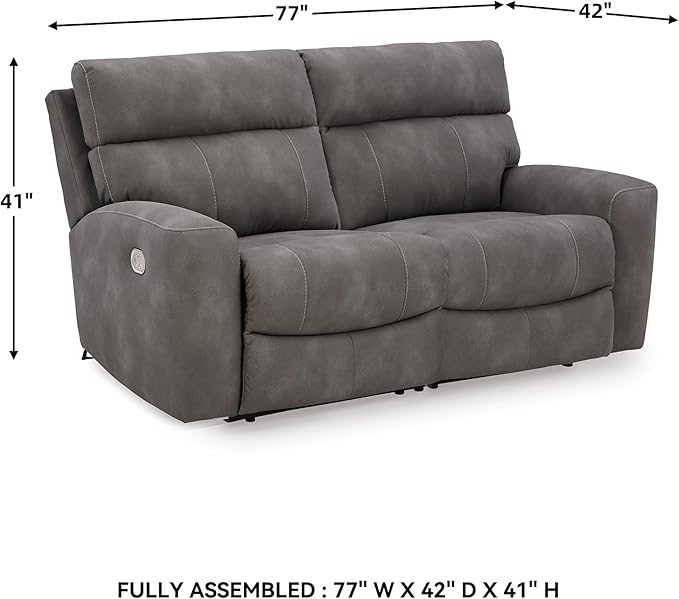 Signature Design by Ashley Next-Gen DuraPella Contemporary Faux Leather Modular Wall Hugger 2-Piece Power Reclining Sectional Loveseat with Adjustable Headrest and USB Ports, Gray