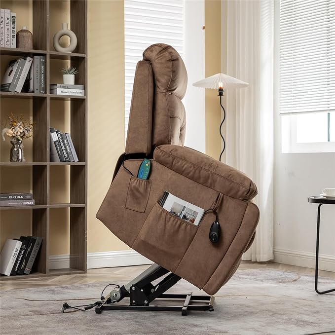 Lift Recliner Chairs for Elderly, 26in Extra Wide Power Recliner Chair with Cup Holder(Hidden), Large Recliner Chairs for Adults Big and Tall Relaxing (Antique Brown)