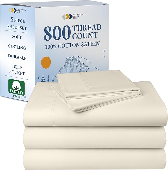 California Design Den Luxury Split King Sheets Sets for Adjustable Bed, Buttery Soft 800 Thread Count Sateen, 100% Cotton Set,Beats Fake Egyptian Claims, Includes Twin XL Fitted Sheets(Creamy Ivory)