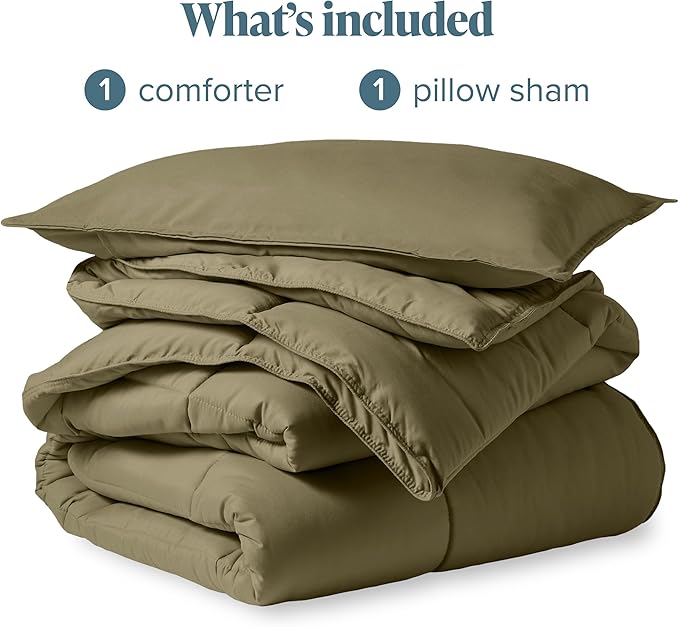 Bare Home Comforter Set - Twin/Twin Extra Long Size - Ultra-Soft - Goose Down Alternative - Premium 1800 Series - All Season Warmth (Twin/Twin XL, Olive)