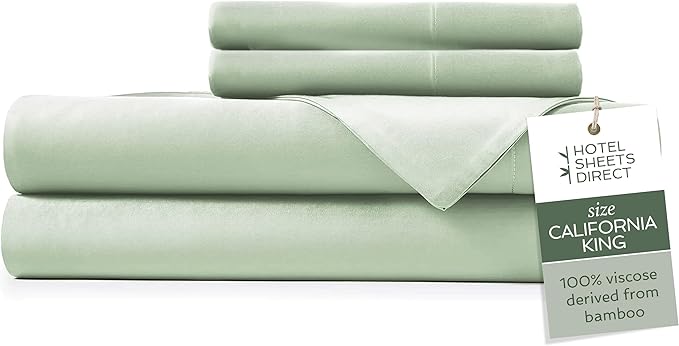 Hotel Sheets Direct 4 Piece Bed Sheet Set California King Size, 100% Viscose Derived from Bamboo Sheets Set with 2 Pillowcases, Cooling & Breathable Luxury Bedding, Moisture-Wicking, Light Green