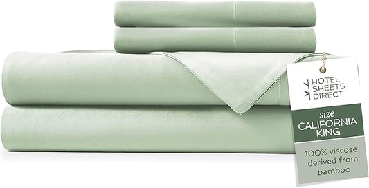 Hotel Sheets Direct 4 Piece Bed Sheet Set California King Size, 100% Viscose Derived from Bamboo Sheets Set with 2 Pillowcases, Cooling & Breathable Luxury Bedding, Moisture-Wicking, Light Green