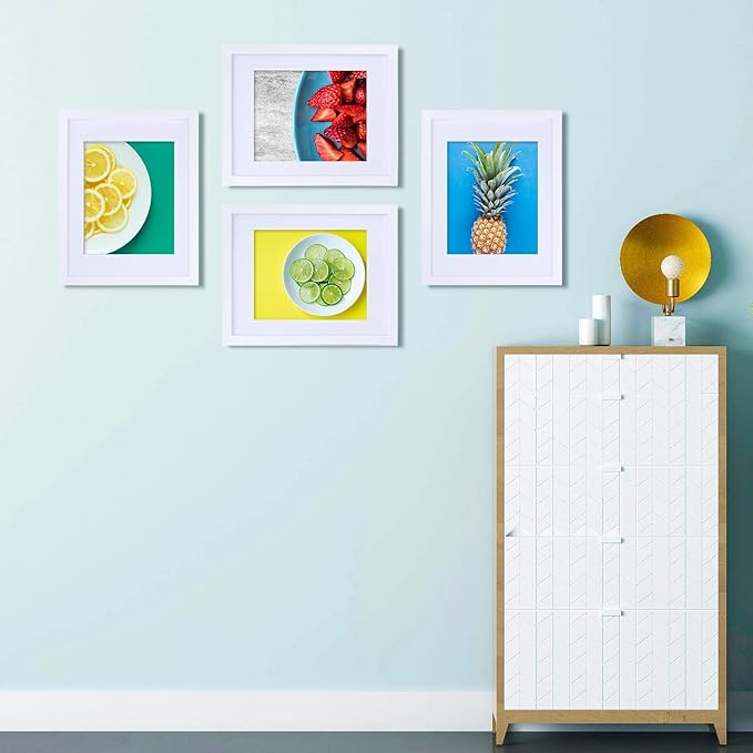 Egofine 11x14 Picture Frame White - Photo Frame Made of Solid Wood Covered by Plexiglass for Table Top Display Pictures 5x7/8x10 with Mat or 11x14 Without Mat - with Wall Mounting Hardware