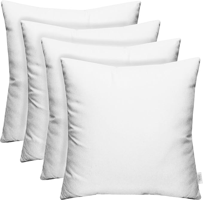 RSH DECOR: Sunbrella Square Throw Pillows Set of 4 | 20" x 20" | Water and Fade-Resistant Performance Fabric | Outdoor Pillow Covers with Down-Alternative Inserts | Canvas White