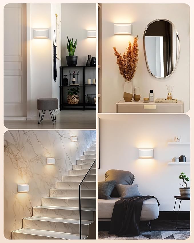 Brightown Battery Powered Wall Sconces Set of Two, Rechargeable Magnetic Wall Sconce with Remote Control, 3 Colors Wireless Up and Down Wall Mount Light for Hallway Bedroom Bedside Living Room(White)