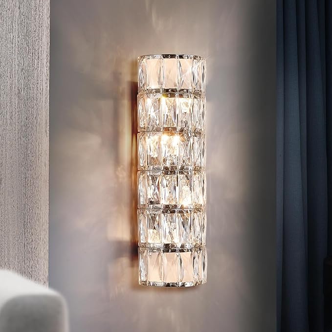 6 Layer Chrome Crystal Wall Sconce, Elegant Modern Luxury Light Fixture, Suitable for Bathroom, Stairway, Kitchen, Living Room, Bedroom, Hallway - 60W