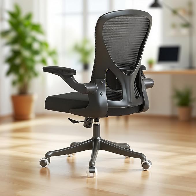 Ergonomic Office Chair with Adjustable Lumbar Support & Flip-Up Armrests - High Back Computer Desk Chair with Thickened Seat Cushion, Rolling Wheels for Home/Office Study Work (01Blcak)