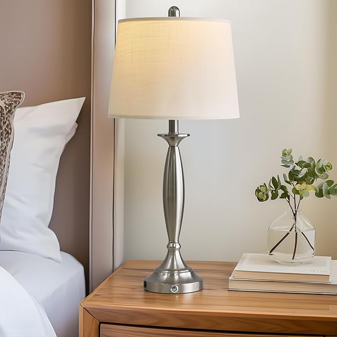 Oneach 28“Table Lamps Set of 2, 3-Way Dimmable Touch Control Bedside Lamps, USB Living Room Lamps, Modern Lamps for Living Room Bedroom Nightstand Silver (Bulb Included)