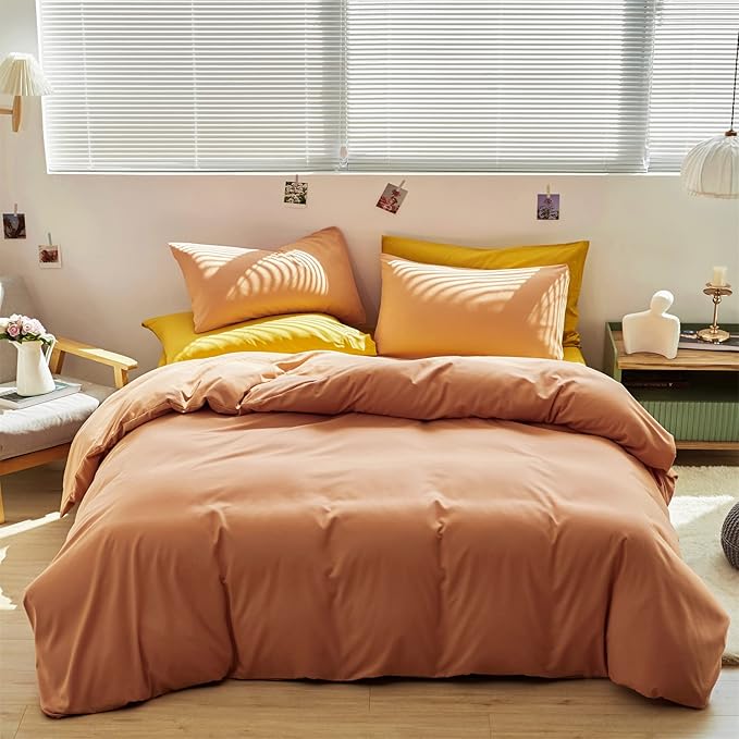 CLOTHKNOW Peach Pink Comforter Set: California King, 3Pcs (1 x Comforter, 2 x Pillowcases), Modern, Contemporary, Solid, Fruit Theme, 200 Thread Count, Cotton Blend, Machine Washable