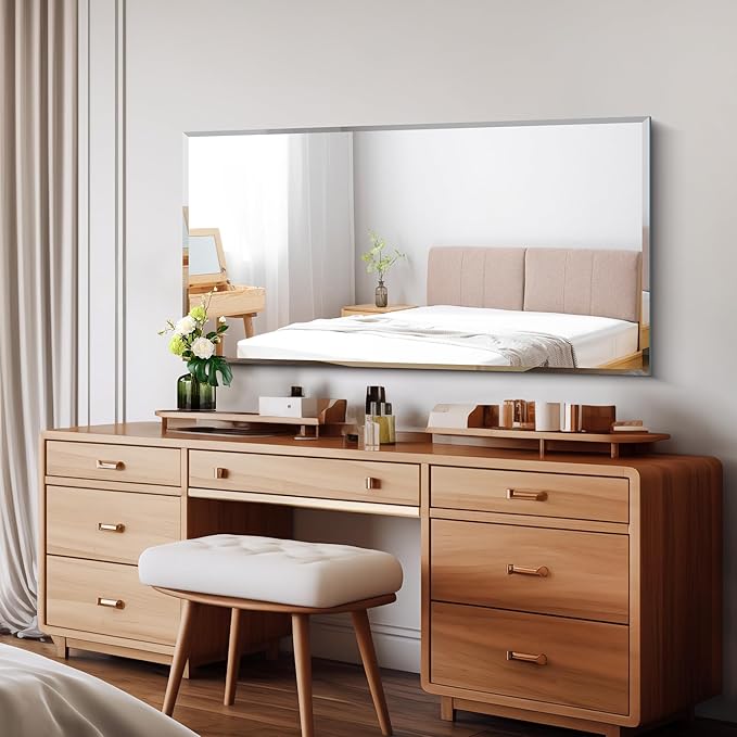 24x48 Large Beveled Mirror, Frameless Beveled Bathroom Mirrors for Over Sink, Upgraded Shatterproof Beveled Vanity Mirror for Bathroom,Bedroom,Living Room and Entryway