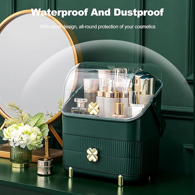 Ergocar Four Leaf Clover Series Make Up Case Dustproof Cosmetic Storage Box, Cosmetics Skin Care Products Multi-Function Jewelry Organizer Case - white