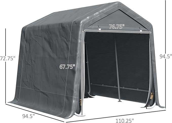 Outsunny 9' x 8' Carport Portable Garage, Heavy Duty Storage Tent, Patio Storage Shelter w/Anti-UV PE Cover and Double Zipper Doors, for Motorcycle Bike Garden Tools, Dark Gray