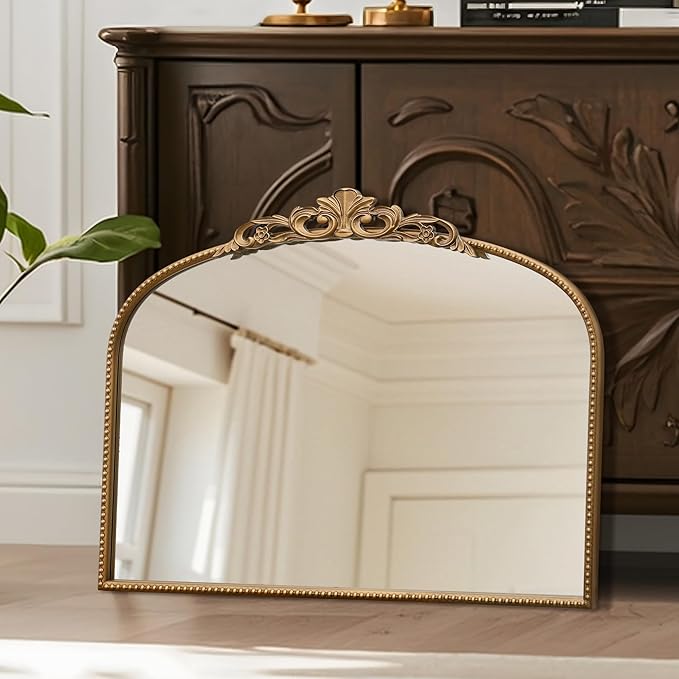 Micasso Gold Vintage Wall Mirror: 24"x 32" French Baroque Antique Arched Wall Mounted Mirror - Traditional Ornate Decorative Entryway Mirror for Home Decor/Entryway/Fireplace/Living Room/Hallway