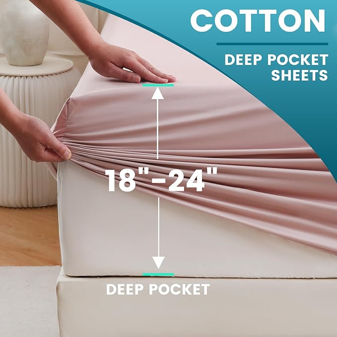 Bedlifes King Sheet Set, Extra Deep Pocket 18-24 Inches,1000Thread Count 100% Egyptian Cotton, Soft and Breathable Sateen 4-Piece,Light Pink
