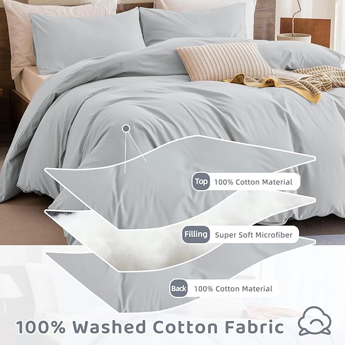 Sanracie Cotton Comforter Set Queen,Linen Like Textured Bedding Comforter for Queen Size Bed 3pcs(1 Solid Comforter Cornflower Blue and 2 Pillowcases) Soft Lightweight Bedding Set