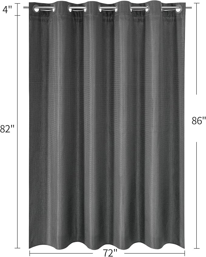 MitoVilla No Hooks Needed Extra Long Shower Curtain Set with Snap-in Liner, Grey 86 inch XL Heavyweight Waffle Fabric Cloth Shower Curtains for Modern Luxury Hotel & Spa Bathroom Decor, Charcoal Grey