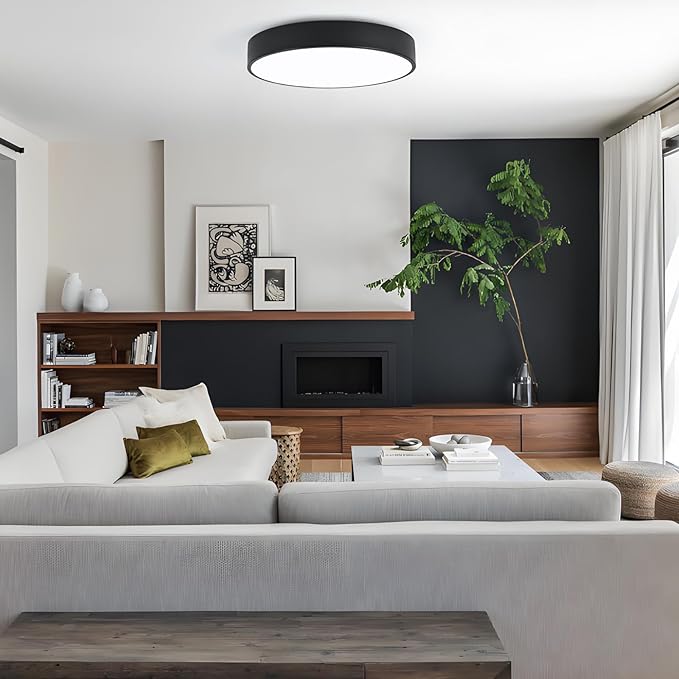 18“ Modern Flush Mount Ceiling Light, 4-Lights Round Black Ceiling Light Fixtures, Minimalistic Ceiling Lamp Acrylic Shade Lighting Fixture for Bedroom Living Room Laundry Room Foyer Hallway