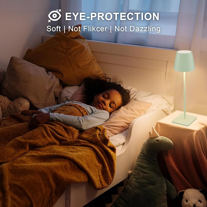 2-Pack LED Cordless Table Lamp, Rechargeable Battery Desk lamp 3W 5500mAh Battery Operated Stepless Dimming Modern Portable Table Light for Restaurant/Bedroom/Outdoor IP54 Waterproof (Green)