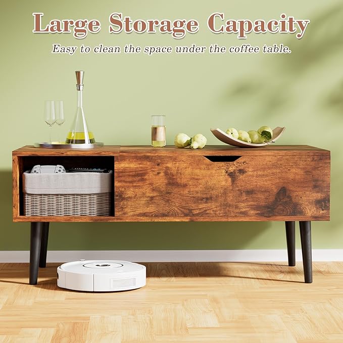 OLIXIS Wood Lift Top Coffee Table with Hidden Compartment and Large Storage Shelf, Lift Tabletop Dining Center Table for Home Living Room Office, Natural Wood